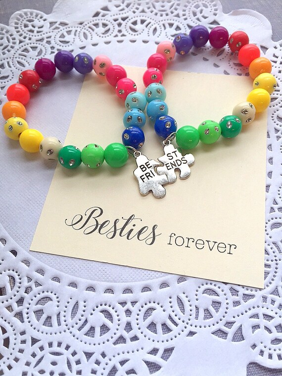 Besties bracelets, rainbow jewelry, rainbow bracelet, puzzle jewelry, best friends, friendship, kids bracelet. (one set) bracelet, Il_570xn