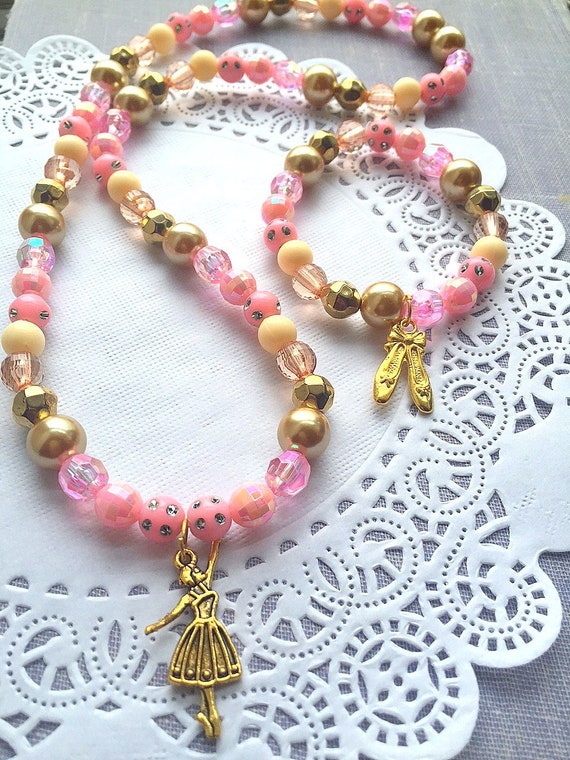 Ballet jewelry set, pink gold ballet necklace set, ballet bracelet set, dance jewelry, recital gift, dance recital, dance bracelet. Il_570xn