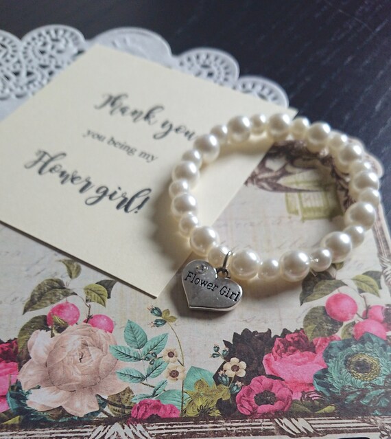 Flower girl bracelet, flower girl jewelry, Flower girl plastic pearl bracelet Il_570xn