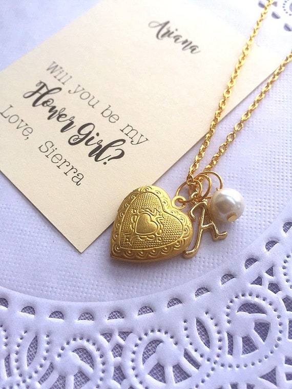 Gold Heart Locket Necklace, Initial Necklace, Personalized