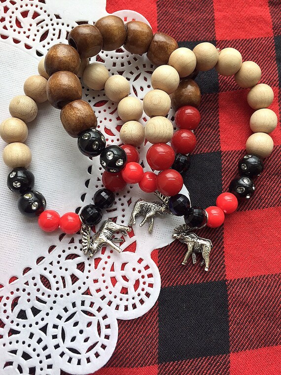 Canada Day bracelet, Canada bracelet, moose bracelet, moose jewelry, SET of TEN, lumberjack birthday party, MIX bracelet. Il_570xn