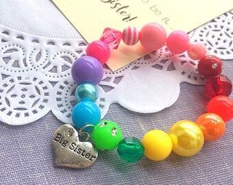Big Sister bracelet, big sister jewelry, mismatched beads, big sister jewellery, rainbow bracelet, rainbow jewelry, Comes with Fun card.