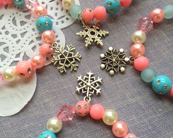 Assorted snowflake bracelet, SET of TEN, snowflake jewelry, snowflake party, frozen party, birthday favor.