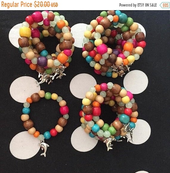 End of Year SALE Rainbow wood beads bracelet, rainbow wood bracelet, unisex, boys jewelry, girls, beaded, kids bracelet, party favor. SET of Il_570xn