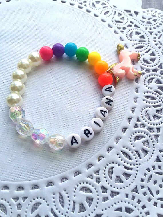 Rainbow Unicorn bracelet, Unicorn jewelry, name bracelet, name jewelry, rainbow bracelet, rainbow jewelry, birthday favor, birthday bracelet Il_570xn