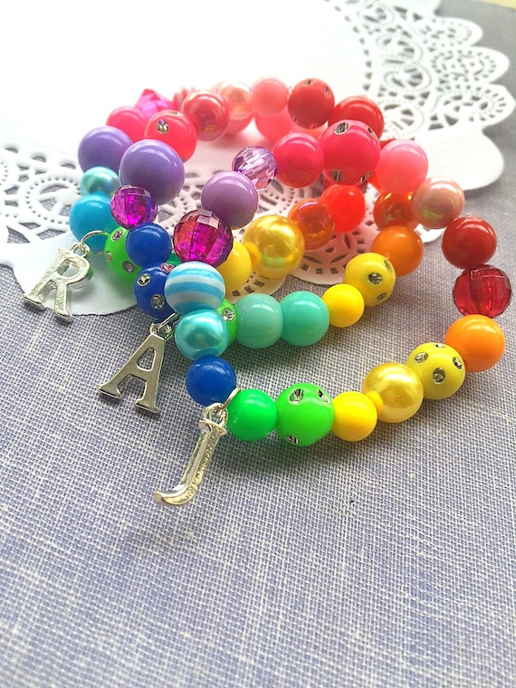 Initial bracelet, initial jewelry, name bracelet, bridging ceremony, personalized bracelet, rainbow bracelet, rainbow jewelry, SET of TEN. Il_570xn