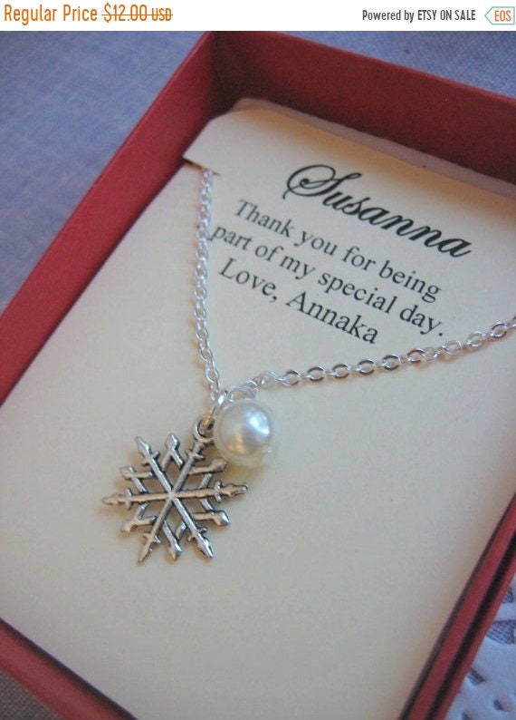 End of Year SALE Snowflake, Winter wedding, Ask Bridesmaids Bridal Wedding Gift. Other Color Pearl Available. FREE Notecard Jewelry Box. Il_570xn