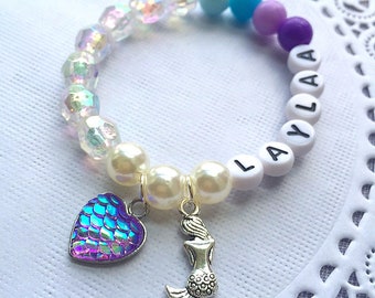 Name bracelet, Mermaid jewelry, Mermaid bracelet, name jewelry, birthday favor, birthday bracelet, mermaid birthday, mermaid party.