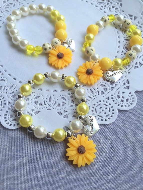Sunflower bracelet, sunflower jewelry, Flower girl bracelet, flower girl jewelry, ONE bracelet. Il_570xn