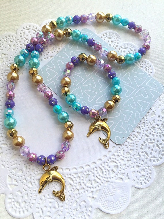 Dolphin necklace, dolphin necklace bracelet set, friendship bracelet, friendship gift, Dolphin birthday, kids jewellery, kids bracelet. Il_570xn