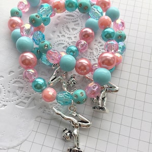 Gymnastics party favor bracelet, kids jewelry, gymnastics jewelry, handstand bracelet, handstand jewelry, gym party favor, SET of TEN.