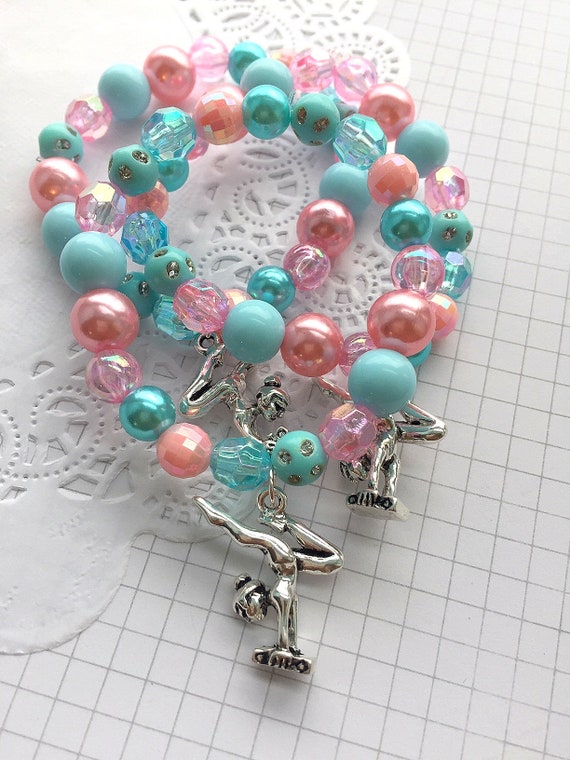 Gymnastics party favor bracelet, kids jewelry, gymnastics jewelry, handstand bracelet, handstand jewelry, gym party favor, SET of TEN. Il_570xn