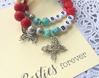 Butterfly Best Friend bracelet, SET of TWO, Friendship bracelet, bff bracelet, best friend jewelry, kids friendship bracelet, butterfly