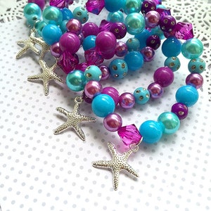 Mermaid party favor, starfish, kids, jewelry, bracelet. Set of TEN.