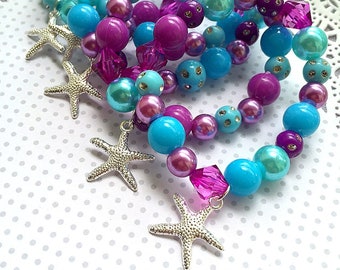 Mermaid party favor, starfish, kids, jewelry, bracelet. Set of TEN.