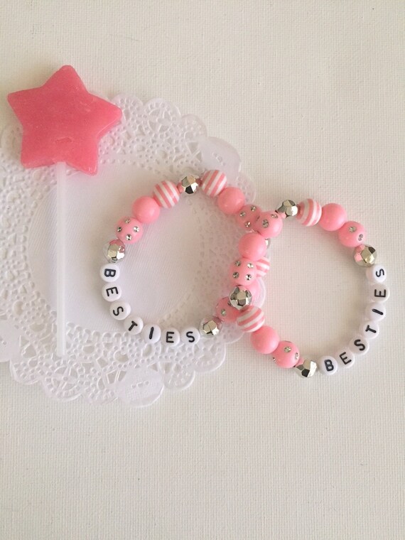 Besties, best friends, friendship, word, personalized, stretchy, kids bracelet. (one set) bracelet, your choice of color, word. Il_570xn