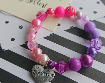 Big Sister bracelet, big sister jewelry, purple mismatched beads, big sister jewellery, comes with card.