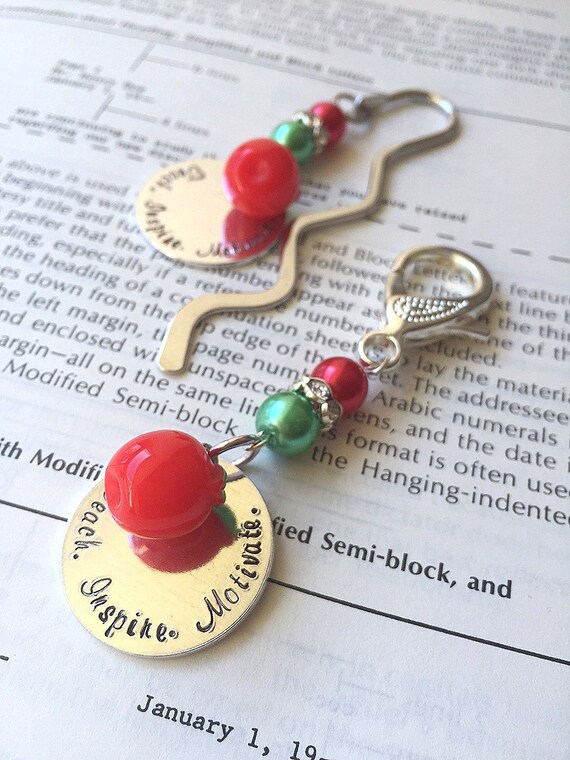 Teacher bookmark, beaded bookmark, keychain, handstamped, coach, end of school year gifts, cheap, inexpensive. Il_570xn