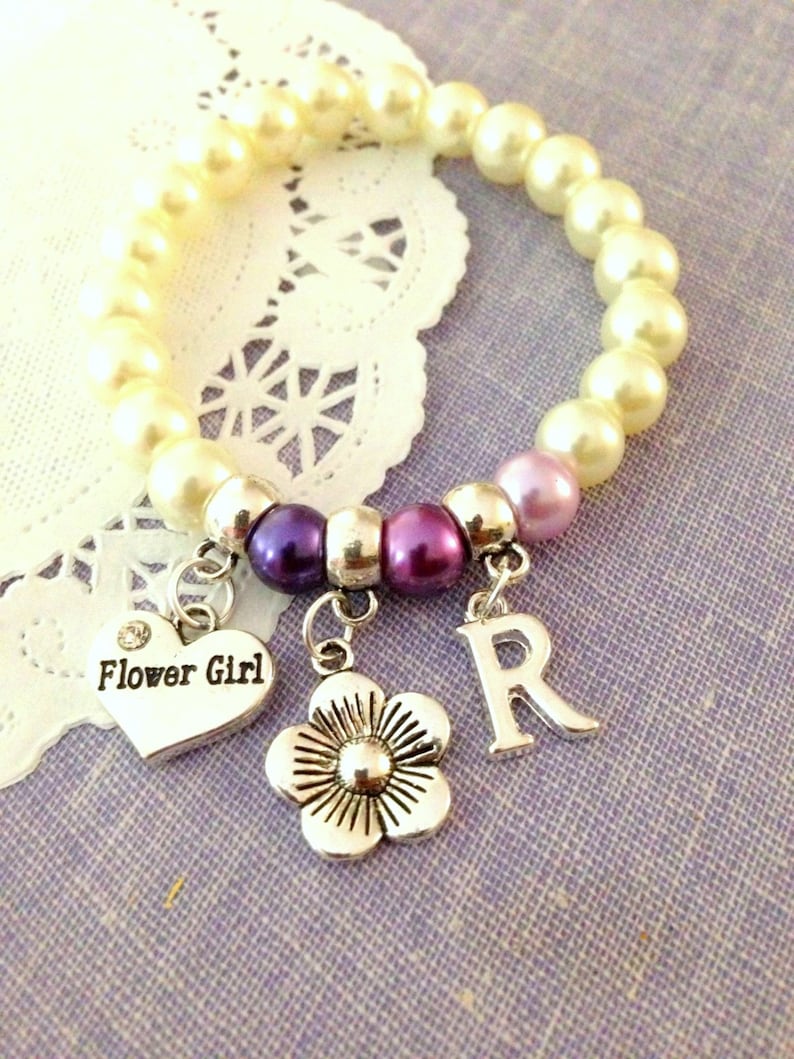 Flower girl stretchy bracelet FLOWER ombre purple Etsy