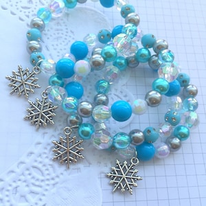 Frozen inspired party favor, snowflake bracelet, winter, child bracelet, jewelry, party favor, beaded party favor, bracelet. SET of TEN. image 1