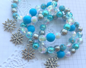 Frozen inspired party favor, snowflake bracelet, winter, child bracelet, jewelry, party favor, beaded party favor, bracelet. SET of TEN.