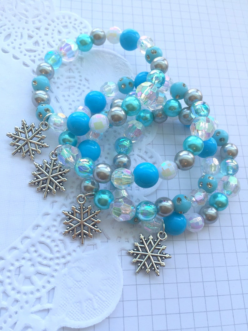 Frozen inspired party favor, snowflake bracelet, winter, child bracelet, jewelry, party favor, beaded party favor, bracelet. SET of TEN. image 1