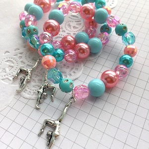 Gymnastics girls party favor bracelet, kids jewelry, gymnastics jewelry, handstand bracelet, handstand jewelry, gym party favor, SET of TEN.