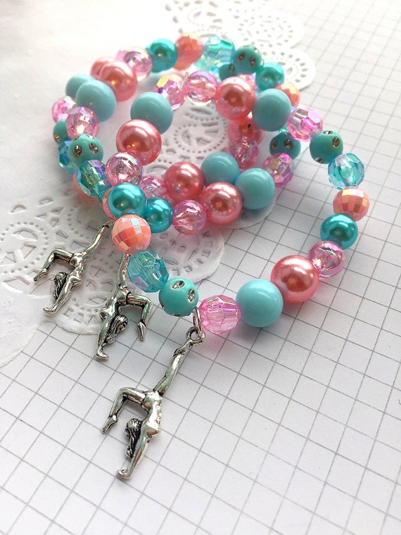 Gymnastics girls party favor bracelet, kids jewelry, gymnastics jewelry, handstand bracelet, handstand jewelry, gym party favor, SET of TEN. Il_570xn