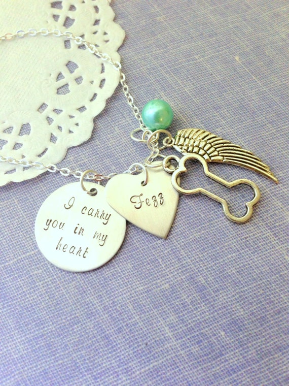 Loss, pet, dog, dogbone, angel wing, remembrance Necklace. Il_570xn