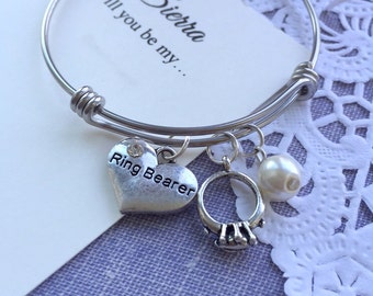 Ring bearer, child, kids, bangle, personalized. Comes with FREE personalized notecard and jewelry box.