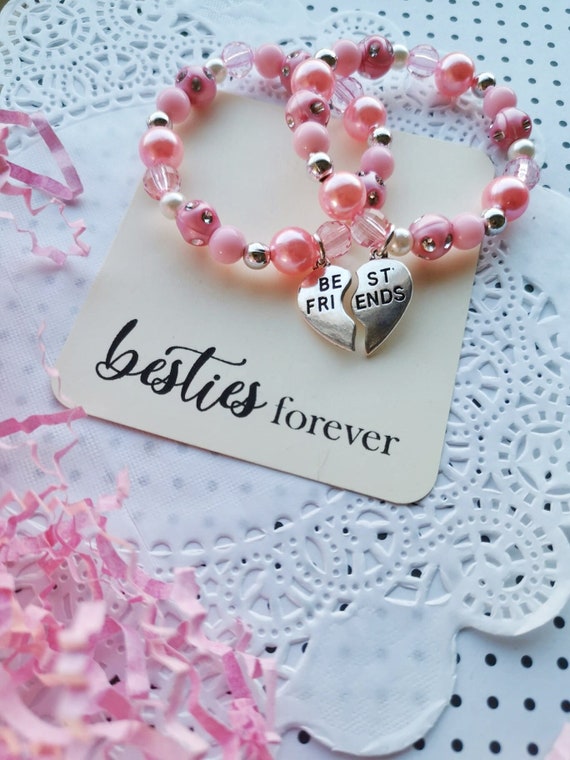 Pink Best Friends Bracelet, Heart Charms, Best Friends, Friendship