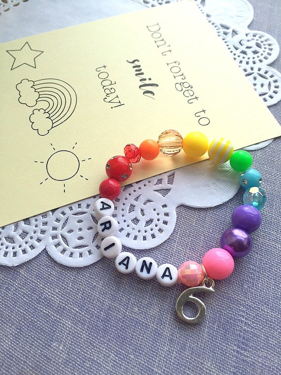 Birthday bracelet, birthday gift, name bracelet, name jewelry, age bracelet, rainbow bracelet, rainbow jewelry, kids bracelet, kids jewelry. Il_570xn