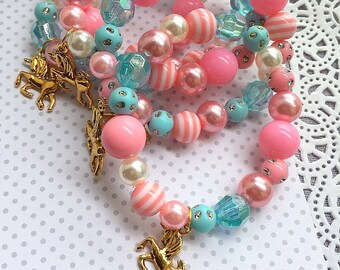 Unicorn birthday party favor, kids bracelet, kids jewelry, jewelry favor, SET of TEN.