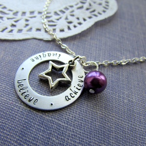 Imagine. Believe. Achieve. Star, washer, handstamped necklace. Graduation, motivational, encouragement jewelry. image 3