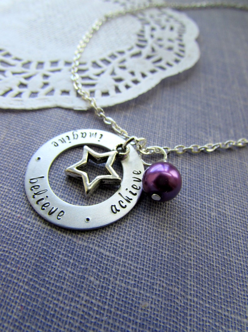 Imagine. Believe. Achieve. Star, washer, handstamped necklace. Graduation, motivational, encouragement jewelry. image 3