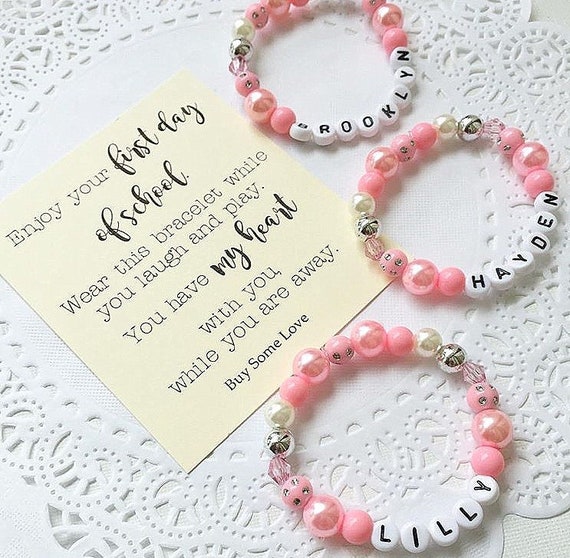 Back to School bracelet, name bracelet, name jewelry, comes with FREE card. Il_570xn