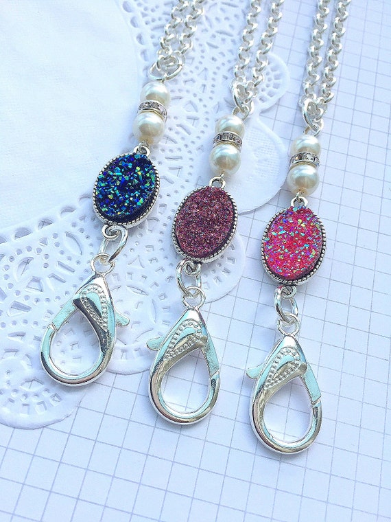 Resin Druzy Lanyard, badge holder, lanyard chain, id card necklace, id card chain, name badge holder, work badge, Set of ONE. Il_570xn