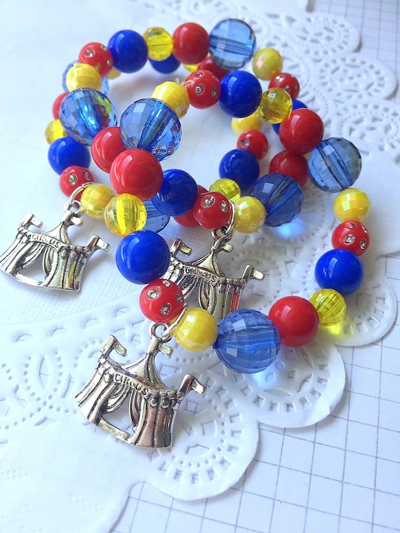 Circus birthday party, rainbow circus party favor, red, blue, yellow, circus jewelry, kids birthday party, circus jewellery. SET of 10. Il_570xn