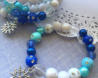 Frozen, snowflake, ombre, winter, color block, children, child, jewelry, party favor, beaded, bracelet. SET of TEN.