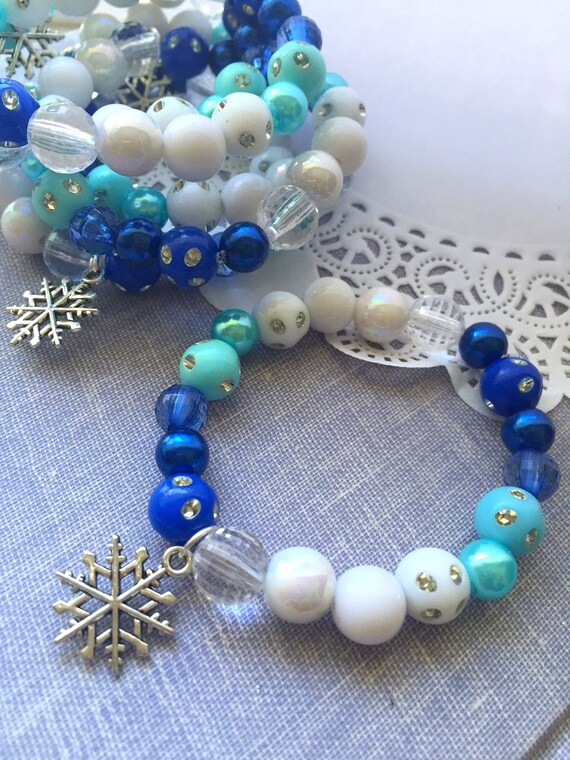 Frozen, snowflake, ombre, winter, color block, children, child, jewelry, party favor, beaded, bracelet. SET of TEN. Il_570xn