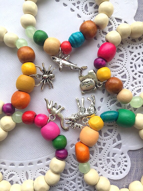 SET of TEN, Wooden beads bracelet, wood beads jewelry, unisex jewelry, boys bracelet, boys jewelry, (choose charm, colors) Il_570xn