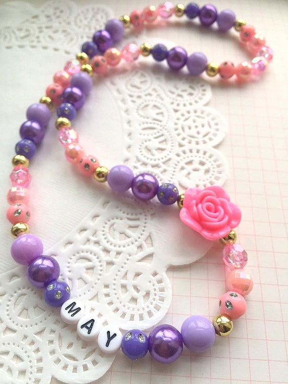 Name necklace, personalized necklace, rose necklace, name jewelry, personalized jewelry, name jewellery, kids necklace, kids jewelry. Il_570xn