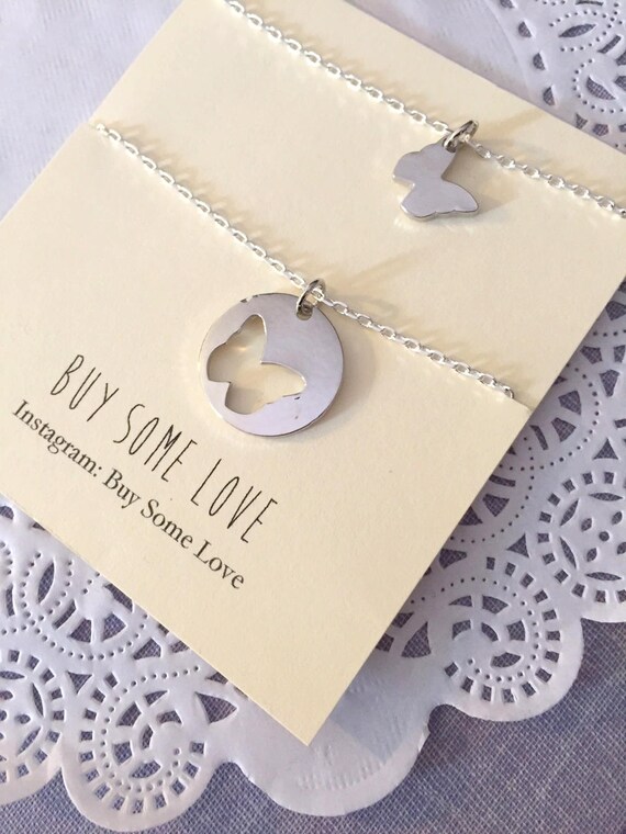 SET of TWO necklaces, butterfly, best friends, friendship, mother daughter, besties, jewelry, jewellery. Il_570xn