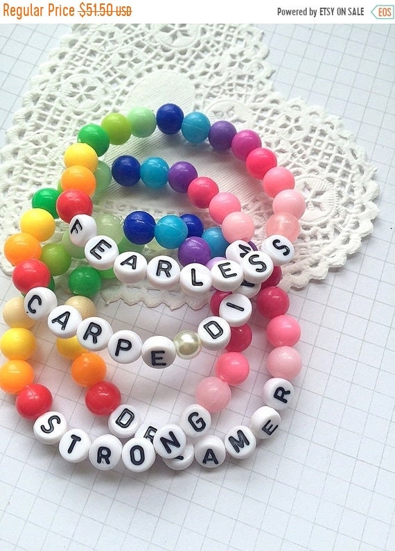 End of Year SALE Word bracelet, SET of TEN bracelets, dreamer bracelet, carpe diem, word jewelry, kids bracelet. mismatched bracelet, mismat Il_570xn