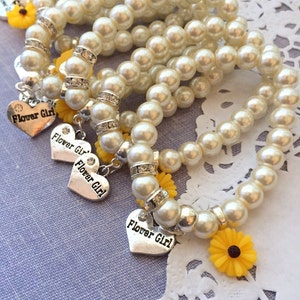 Sunflower, sun flower, stretchy, flower girl, flowergirl, pearl, bracelet. CHILD sized. image 1