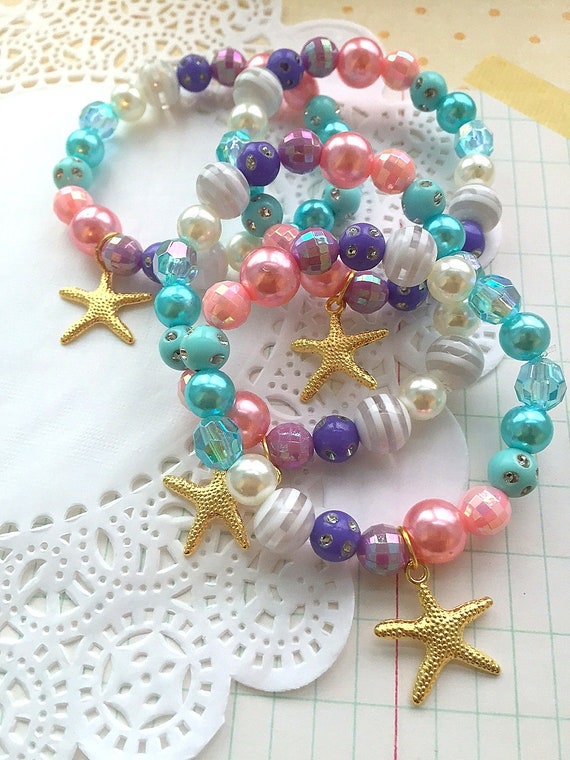 Starfish bracelet, mermaid birthday party, kids birthday party, ombre bracelet, starfish jewelry, mermaid jewelry, SET of TEN. Il_570xn