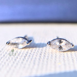 14k Solid Gold Leaf Stud Earrings | Crystal Stud Earrings | Marquise Diamond Jewelry | Summer Beach Jewelry for Her | Gift for Bride