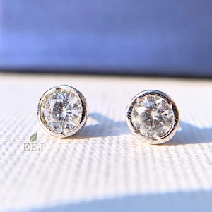 14K Solid Gold Stud Earring | Diamond Stud Earrings | Minimalist Dainty Earrings | CZ Stud Earrings | Screw Flat Back Earring | Tiny Round
