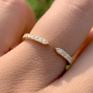 Natural Diamond Cuff Ring | Solid Gold Open Stacking Ring