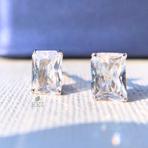 14K Solid Gold Radiant Cut Earrings | Engagement Jewelry | Solitaire Bridal Earrings | Dainty Earrings | Radiant Cut Stud Statement Earrings